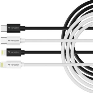 Verbatim Essentials Sync & Charge USB-C to Lightning Cables (2 pack) Black & White, 1m, 27W PD, 480Mbps, USB Power Delivery 3.0 Supports Up To 27W Charging Power