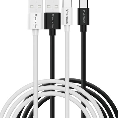 Verbatim Essentials Sync & Charge USB-A to C Cables (2 pack) Black & White,1m,18W QC, 480Mbps, Quick Charge 3.0 Support Up To 18W Charging